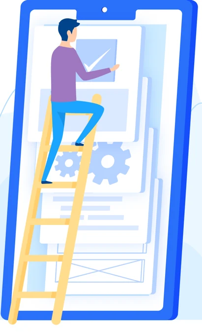 Ilustrace: programátor staví aplikaci v telefonu